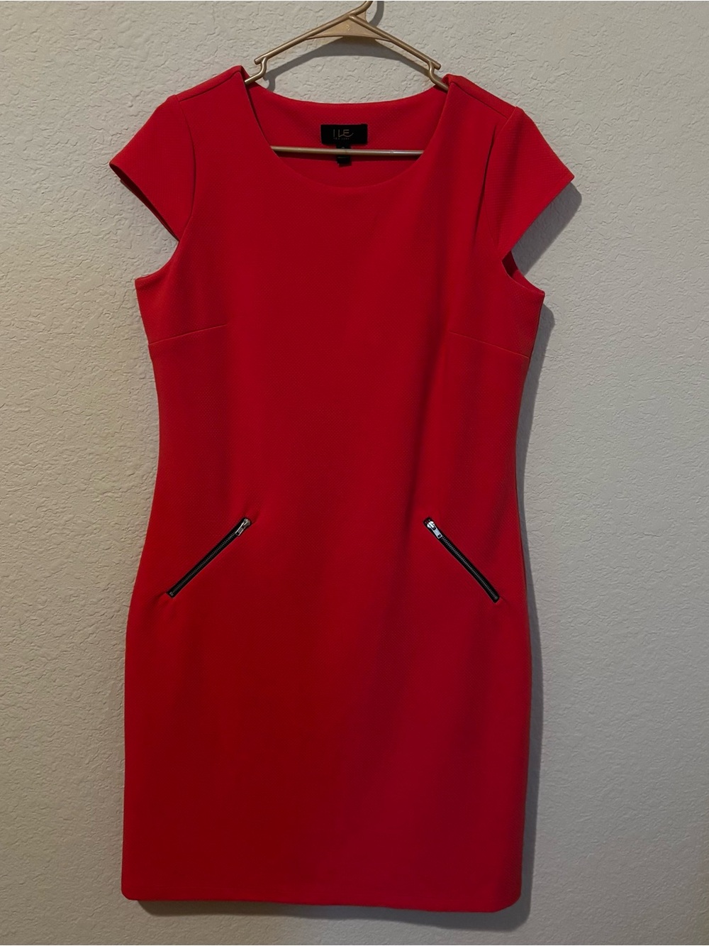 Leslie Fay Womens Pink Sheath Dress Cap Sleeve Zip Pocket Size 8